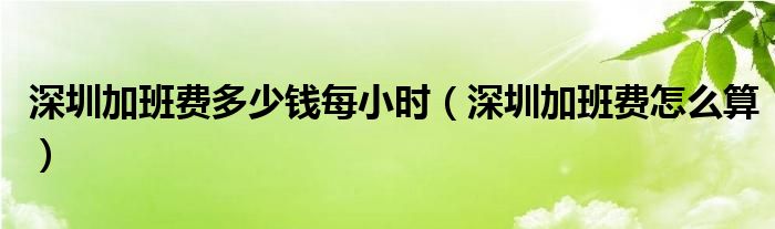深圳加班费多少钱每小时（深圳加班费怎么算）