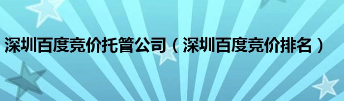 深圳百度竞价托管公司（深圳百度竞价排名）