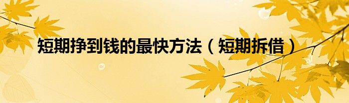 短期挣到钱的最快方法（短期拆借）