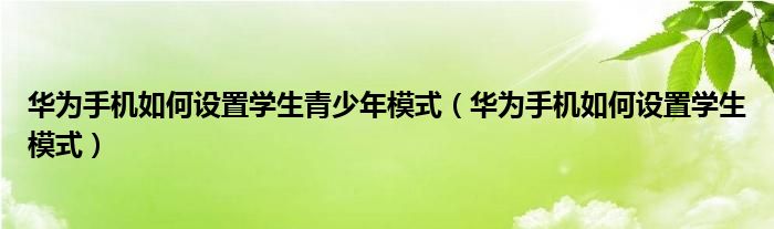 华为手机如何设置学生青少年模式（华为手机如何设置学生模式）