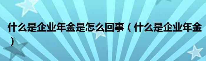 什么是企业年金是怎么回事（什么是企业年金）