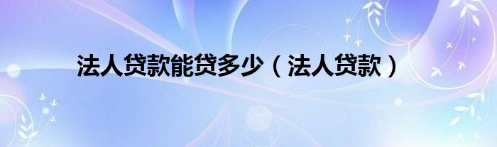 法人贷款能贷多少（法人贷款）