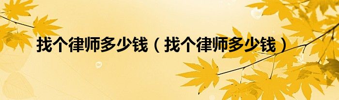 找个律师多少钱（找个律师多少钱）