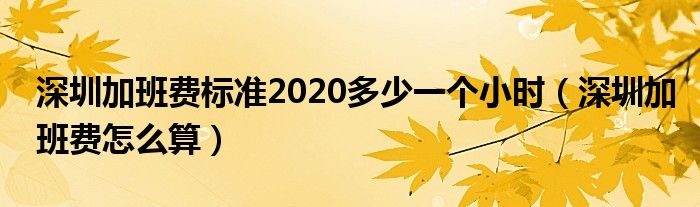 深圳加班费标准2020多少一个小时（深圳加班费怎么算）