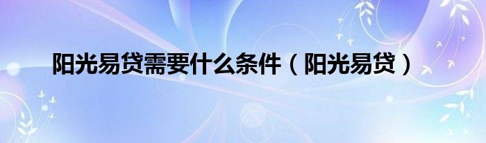 阳光易贷需要什么条件（阳光易贷）