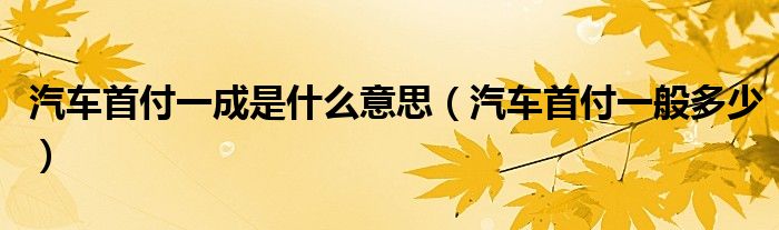 汽车首付一成是什么意思（汽车首付一般多少）