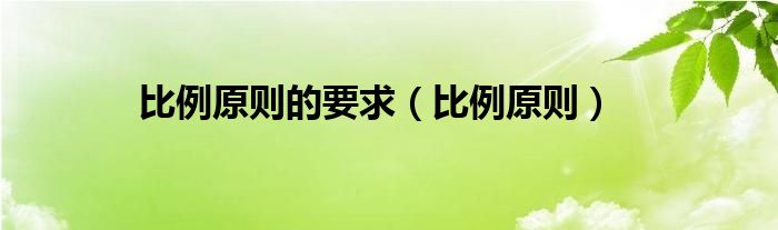 比例原则的要求（比例原则）