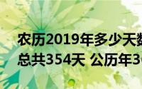 农历2019年多少天数（2019年日历 农历年总共354天 公历年365天）
