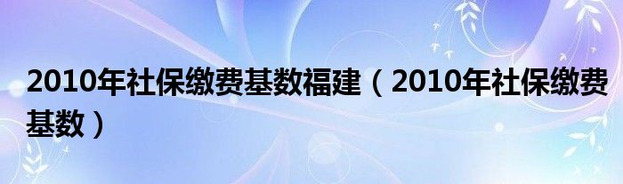 2010年社保缴费基数福建（2010年社保缴费基数）