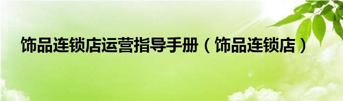 饰品连锁店运营指导手册（饰品连锁店）