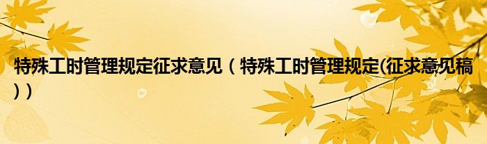  特殊工时管理规定征求意见（特殊工时管理规定(征求意见稿)）