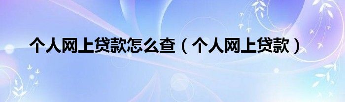 个人网上贷款怎么查（个人网上贷款）