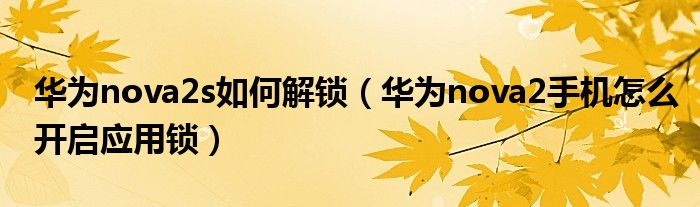华为nova2s如何解锁（华为nova2手机怎么开启应用锁）