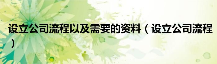 设立公司流程以及需要的资料（设立公司流程）