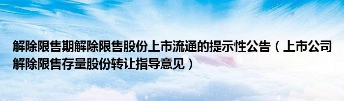 解除限售期解除限售股份上市流通的提示性公告（上市公司解除限售存量股份转让指导意见）