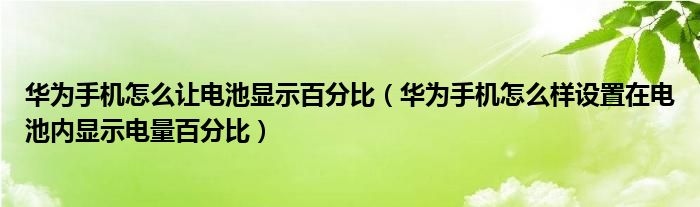 华为手机怎么让电池显示百分比（华为手机怎么样设置在电池内显示电量百分比）