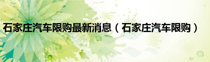 石家庄汽车限购最新消息（石家庄汽车限购）