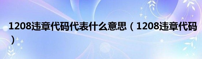 1208违章代码代表什么意思（1208违章代码）