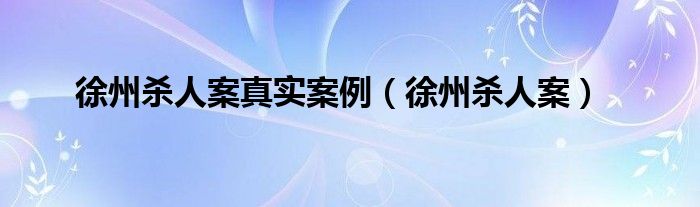 徐州杀人案真实案例（徐州杀人案）