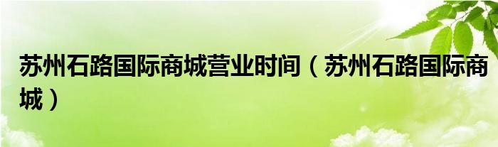苏州石路国际商城营业时间（苏州石路国际商城）