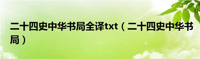 二十四史中华书局全译txt（二十四史中华书局）
