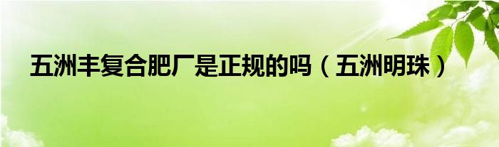 五洲丰复合肥厂是正规的吗（五洲明珠）