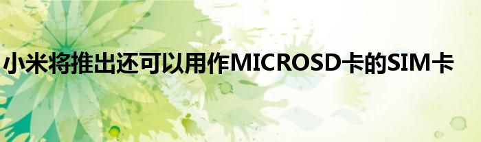 小米将推出还可以用作MICROSD卡的SIM卡