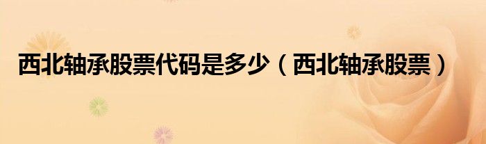 西北轴承股票代码是多少（西北轴承股票）