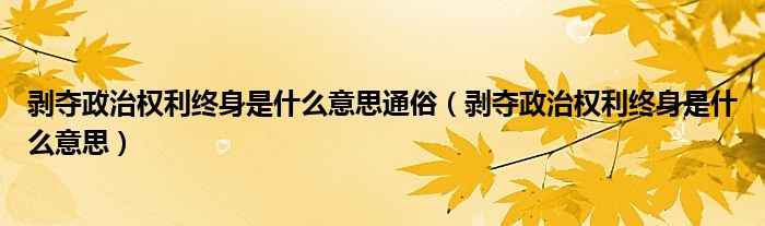 剥夺政治权利终身是什么意思通俗（剥夺政治权利终身是什么意思）