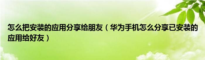 怎么把安装的应用分享给朋友（华为手机怎么分享已安装的应用给好友）