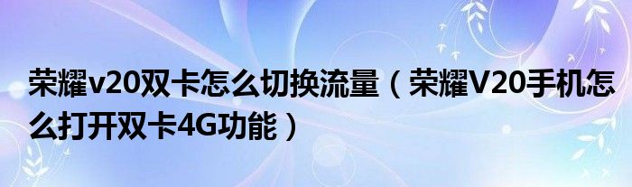 荣耀v20双卡怎么切换流量(荣耀V20手机怎么打开双卡4G功能)