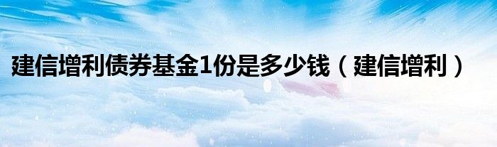 建信增利债券基金1份是多少钱（建信增利）