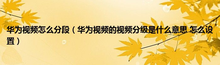 华为视频怎么分段（华为视频的视频分级是什么意思 怎么设置）