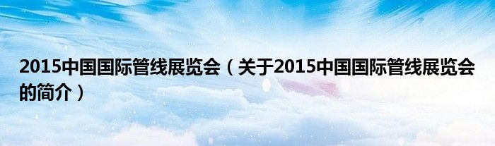 2015中国国际管线展览会（关于2015中国国际管线展览会的简介）