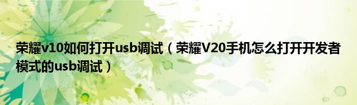荣耀v10如何打开usb调试（荣耀V20手机怎么打开开发者模式的usb调试）