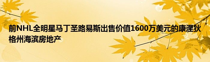 前NHL全明星马丁圣路易斯出售价值1600万美元的康涅狄格州海滨房地产
