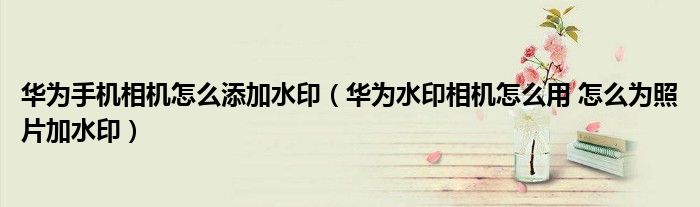 华为手机相机怎么添加水印（华为水印相机怎么用 怎么为照片加水印）