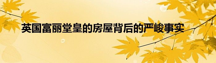 英国富丽堂皇的房屋背后的严峻事实