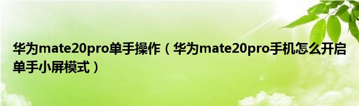 华为mate20pro单手操作（华为mate20pro手机怎么开启单手小屏模式）