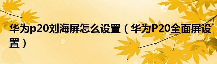 华为p20刘海屏怎么设置（华为P20全面屏设置）