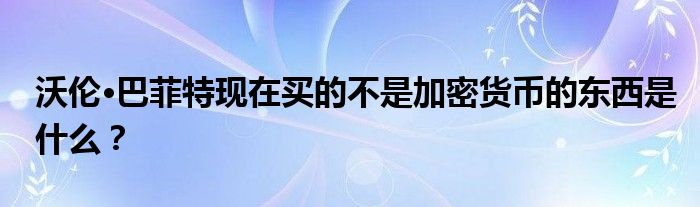沃伦·巴菲特现在买的不是加密货币的东西是什么？