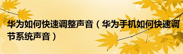 华为如何快速调整声音（华为手机如何快速调节系统声音）