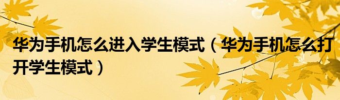 华为手机怎么进入学生模式（华为手机怎么打开学生模式）