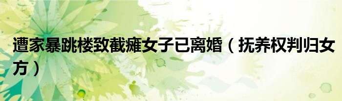 遭家暴跳楼致截瘫女子已离婚（抚养权判归女方）