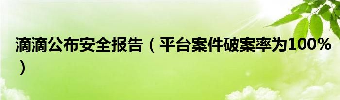 滴滴公布安全报告（平台案件破案率为100%）