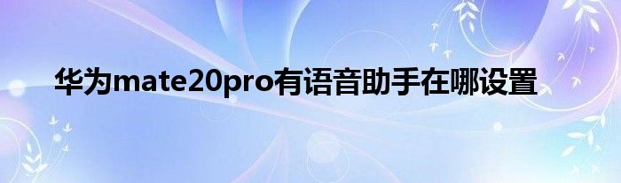 华为mate20pro有语音助手在哪设置