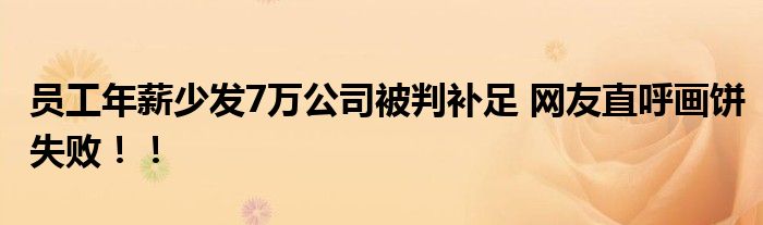员工年薪少发7万公司被判补足 网友直呼画饼失败！！