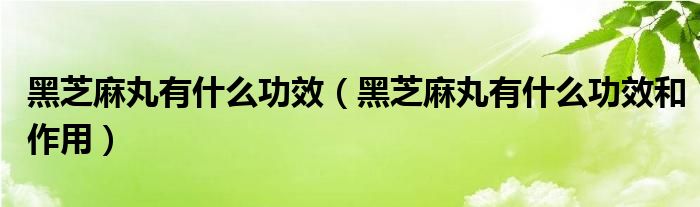 黑芝麻丸有什么功效（黑芝麻丸有什么功效和作用）