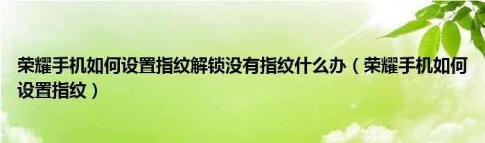 荣耀手机如何设置指纹解锁没有指纹什么办（荣耀手机如何设置指纹）