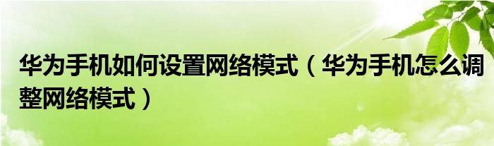 华为手机如何设置网络模式（华为手机怎么调整网络模式）